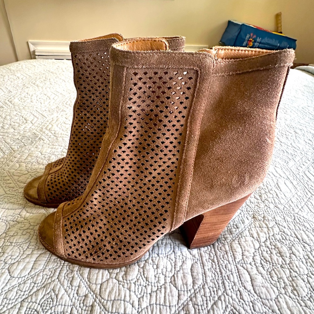 Suede Peep Toe Chunky Heels